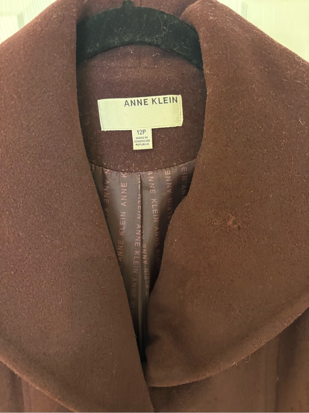 Anne Klein Chestnut Purple Shawl-Collar Wool Blend Pea Coat - Picture 5 of 7
